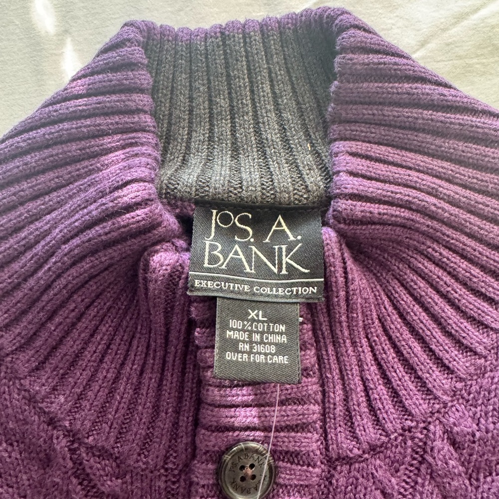 Jos. A. Bank Purple Ribbed Cotton Sweater - Executive Collection